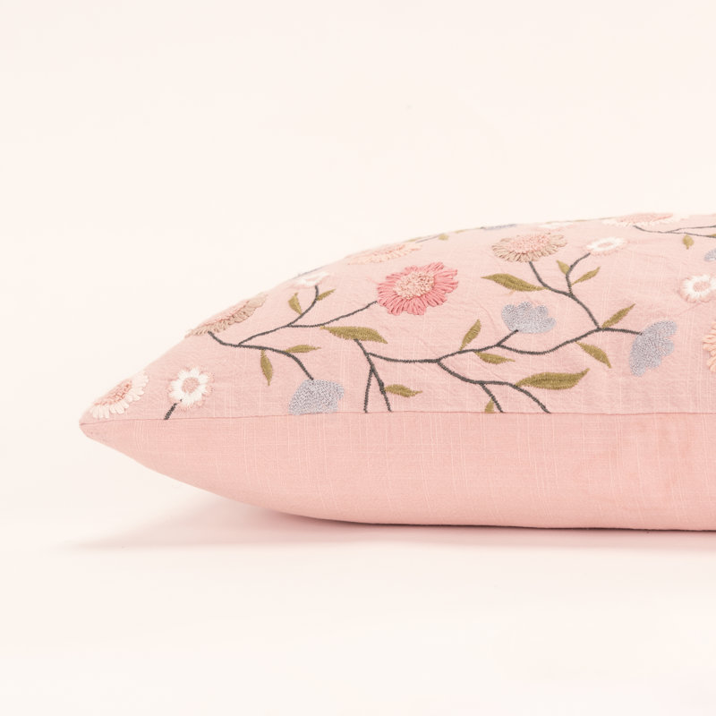 Blush Embroidered Floral Rectangular Petite Pillow