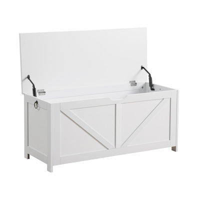 White Storage Bench with Lift-Top Lid, Large Particle Board Entryway Organizer Seat by Rosalind Wheeler