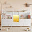 Lit simple mezzanine bas avec plusieurs espaces de rangement, tiroirs en tissu non tissé, tablettes, lit mezzanine en métal avec lumières et espaces indépendants sous le lit, aucun sommier nécessaire