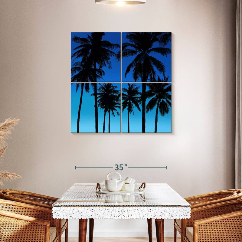 Gillard Palms noir sur bleu I, H 38 po x l 38 po