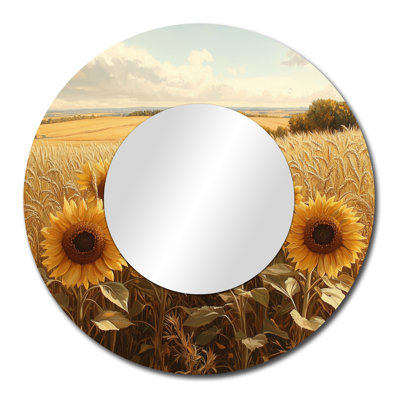 «Countryside Sunflowers In The Prairies I» - Miroir floral pour décoration murale - imprimé sur métal