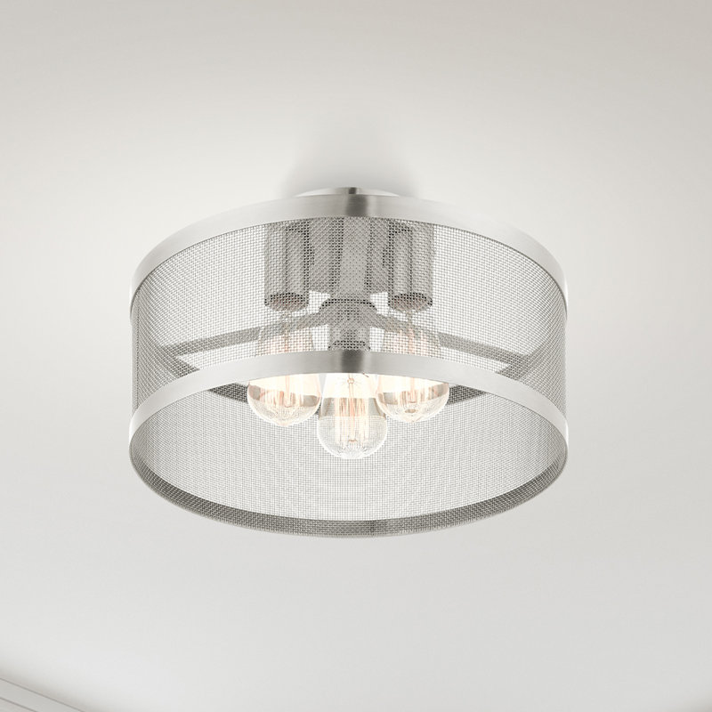 Emilia Flush Mount, Brushed Nickel, 9.25"H x 15"W x 15"D