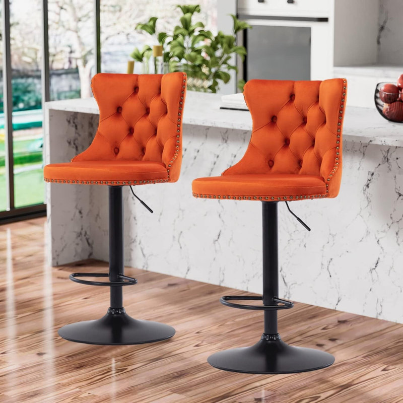 Tabouret de bar pivotant à hauteur réglable Zager, Noir, Orange, 2