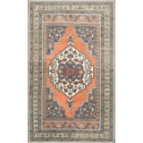 One-of-a-Kind Hand-Knotted 1960s 5'9" x 9'4" Wool Area Rug in Orange/Blue