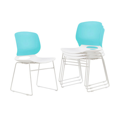 4 chaises empilables blanches et bleues modernes, siège en polypropylène, dossier en fibre de verre, 18,9 x 19,7 33,89 pouces, ergonomique pour coin-repas 4 en bleu, utilisation confortable à long terme