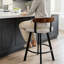 Tabouret de comptoir pivotant de 26 po avec dossier en bois de noyer massif et siège rembourré-410636186-410847886-410848788