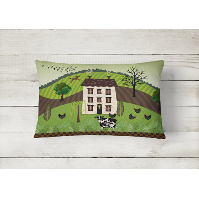  Folk Art Country House Lumbar Pillow