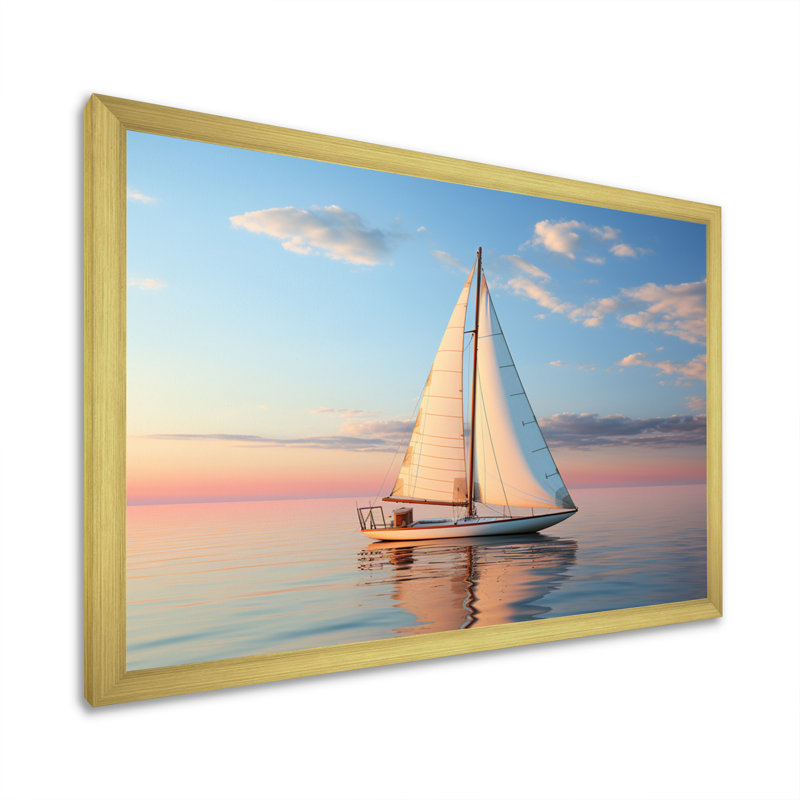 Voilier solitaire, impression d'art mural, Cadre doré simple, H 30 po x l 40 po x P 1,5 po