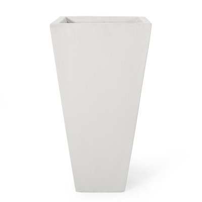 Matte White 13" Cast Stone Outdoor Planter - Enhance Appeal Of Your Backyard Planter, Tapered Design For A Contemporary Garden