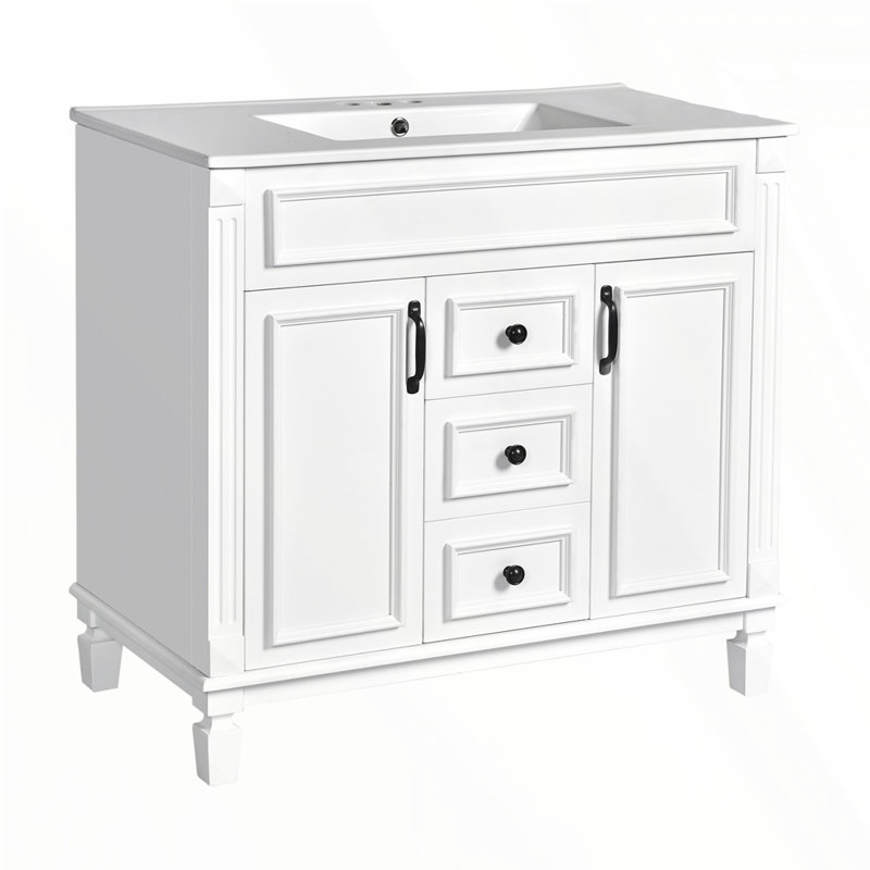 Meuble-lavabo 36 po avec lavabo supérieur, Blanc, Noir