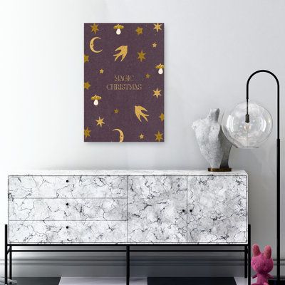 «Magic Christmas 02 Dreamy Vintage Whimsical Bird Landscape Nature», reproduction d'art mural