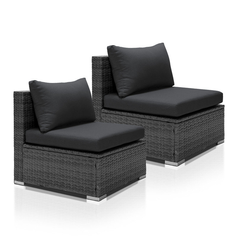Chaise d'extérieur sans accoudoirs en osier avec coussins 27,5 po., Coussin gris foncé / structure grise