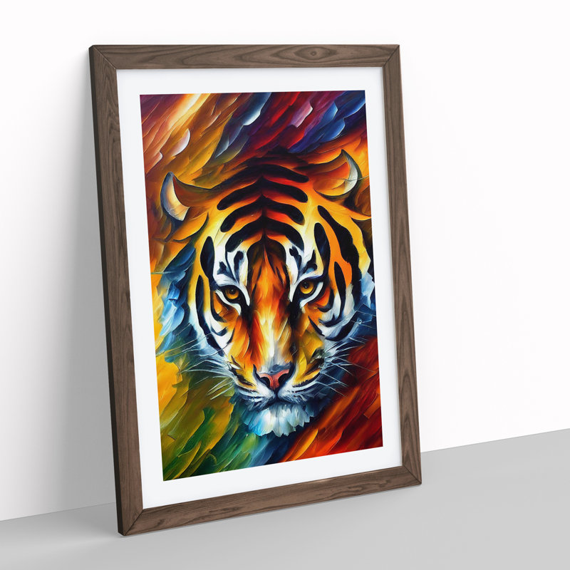 Tiger Portrait No.1 - Single Picture Frame Painting, 64cm H x 46cm W x 2cm D, Walnut Framed