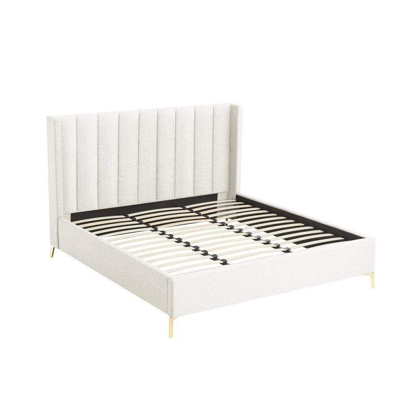 Lomax Upholstered Wingback Bed, King, Light Beige Linen