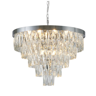 12-Light Chrome Metal Chandelier With Clear Crystals