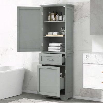 Tall Freestanding Storage Cabinet with Two Drawers and Adjustable Shelf