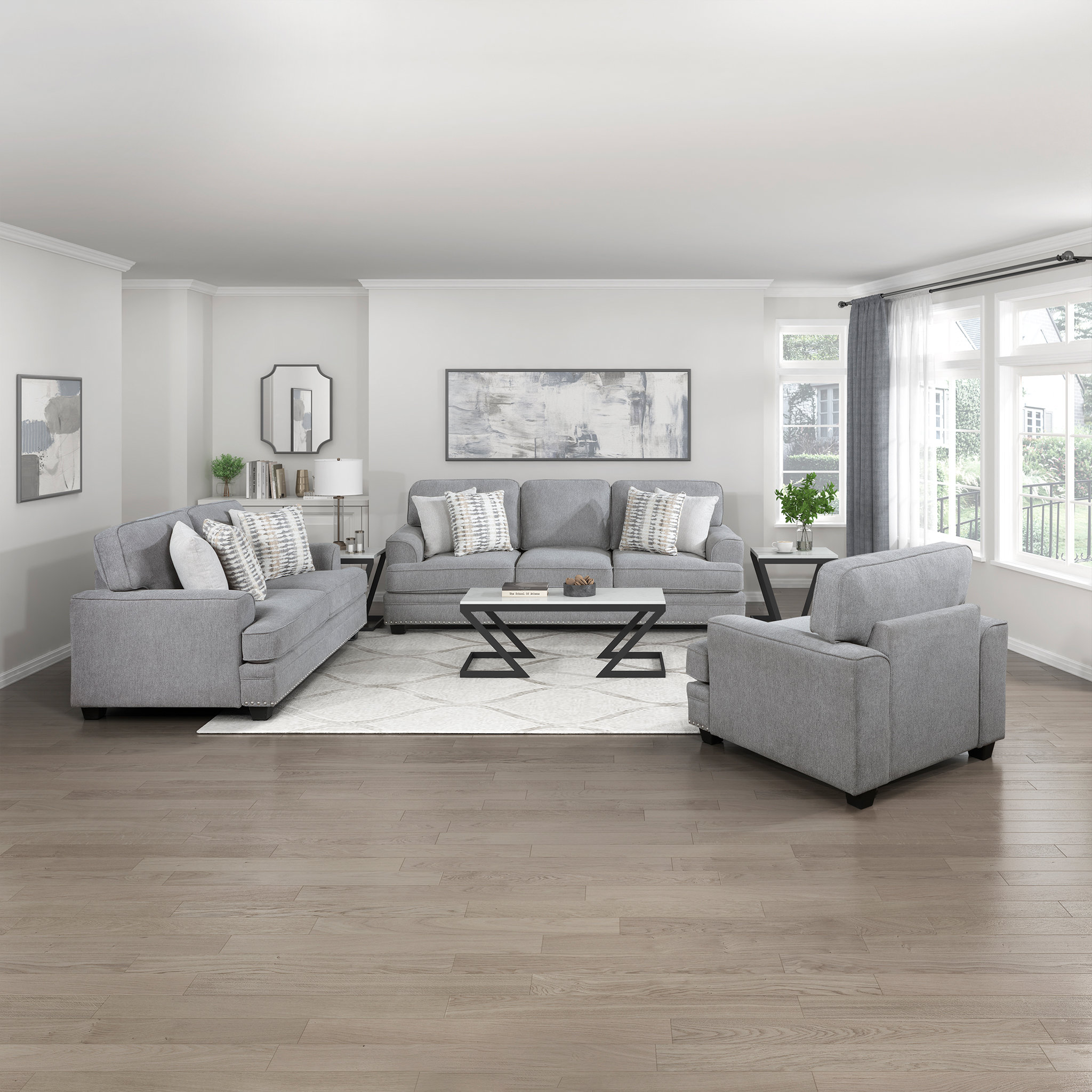 Latitude Run® Hunsberger Modern & Contemporary Chenille 3-Piece Living ...