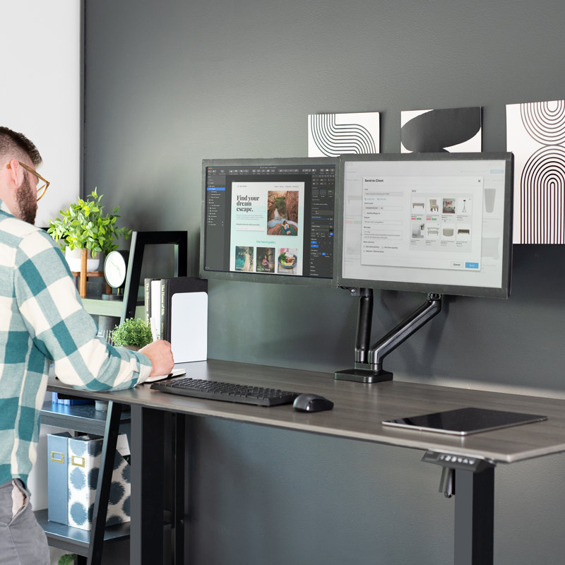 Black Dual Monitor Mechanical Spring Desk Mount Stand