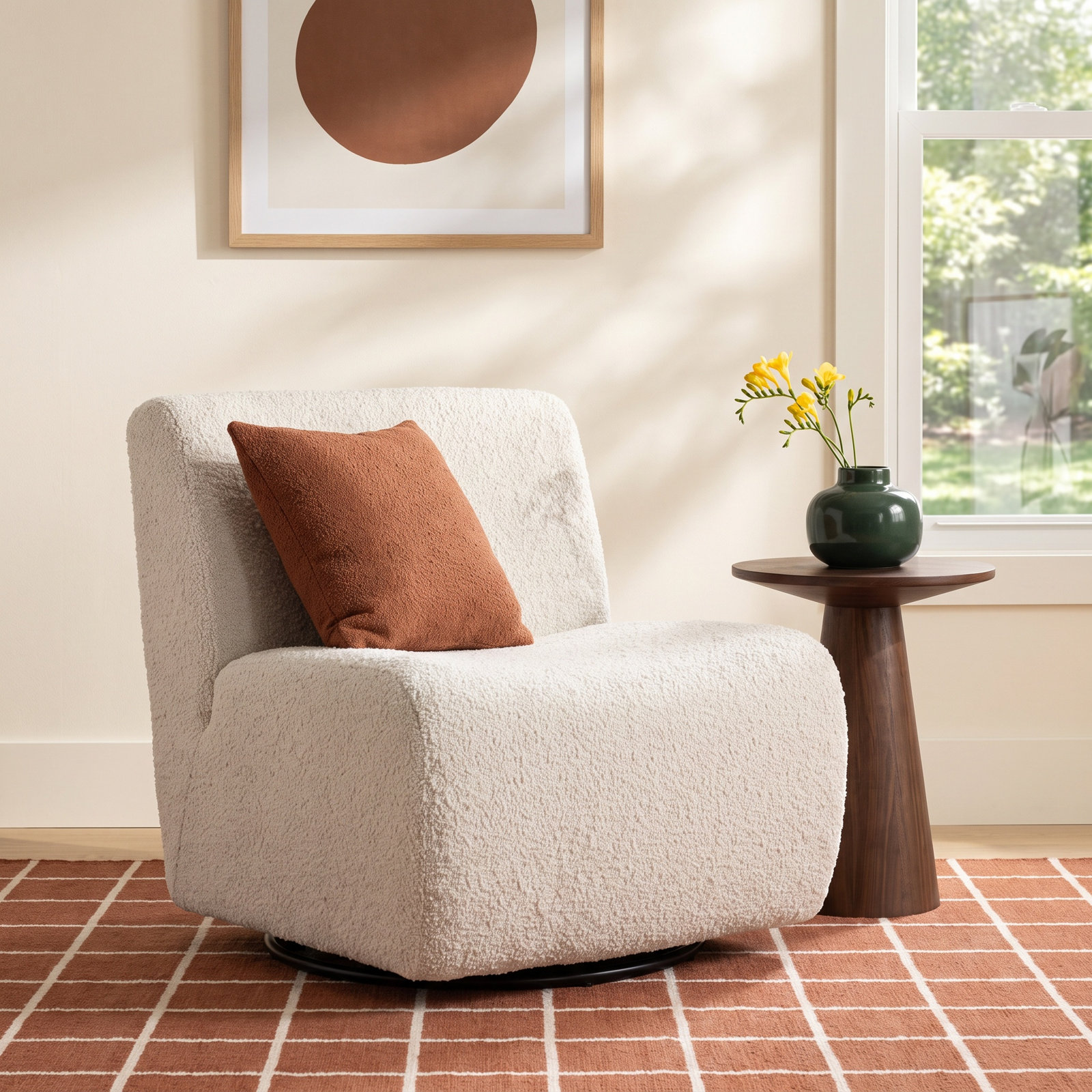 Anette Upholstered Swivel Accent Chair, Sheldon Ivory