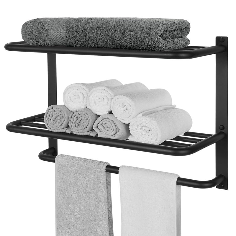 3-Tier Towel Rack for Bathroom, 15" H x 22" L x 7.9" D, Black