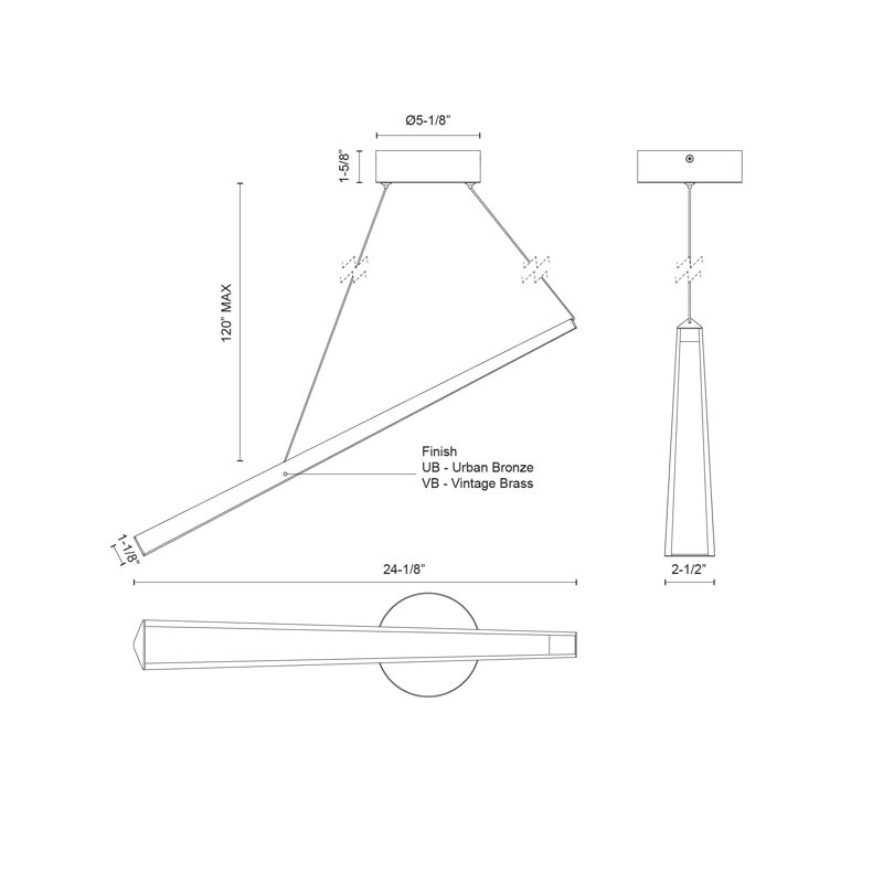 Luminaire suspendu linéaire 24 po Lex, Laiton