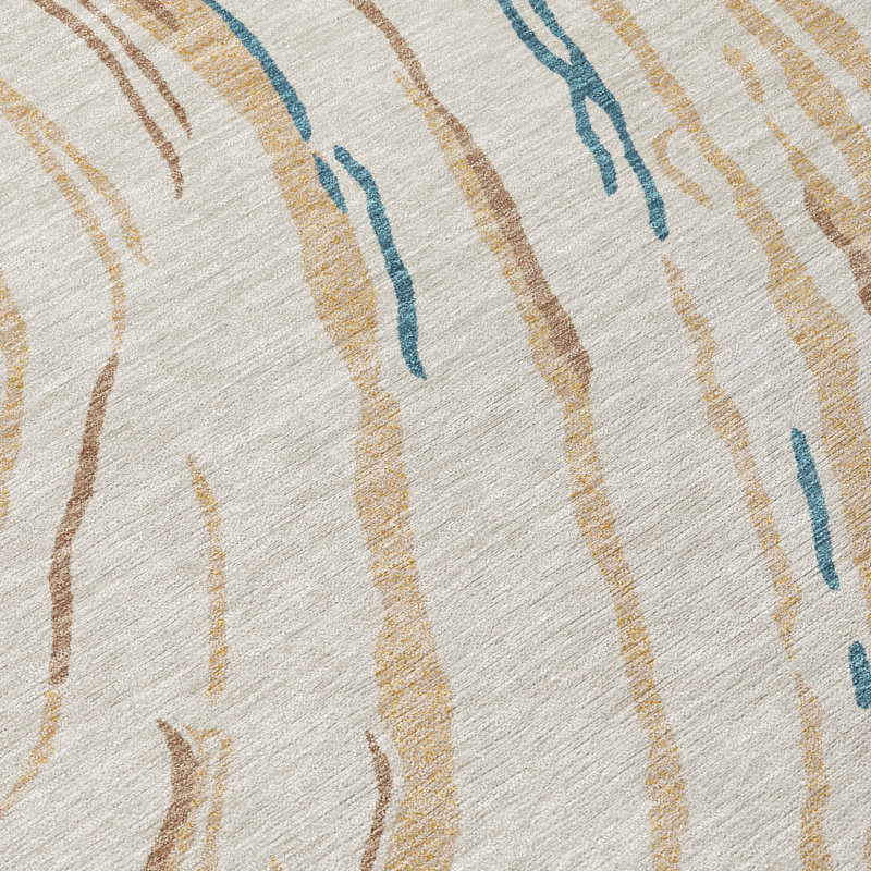 Tapis d'intérieur rond lavable abstrait bleu sarcelle et ivoire HomeRoots 8 pi