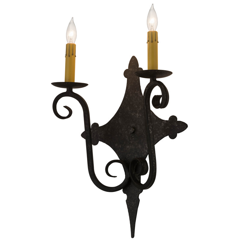 Lampe murale bougie 2 lumières Grindle, Étain graphite