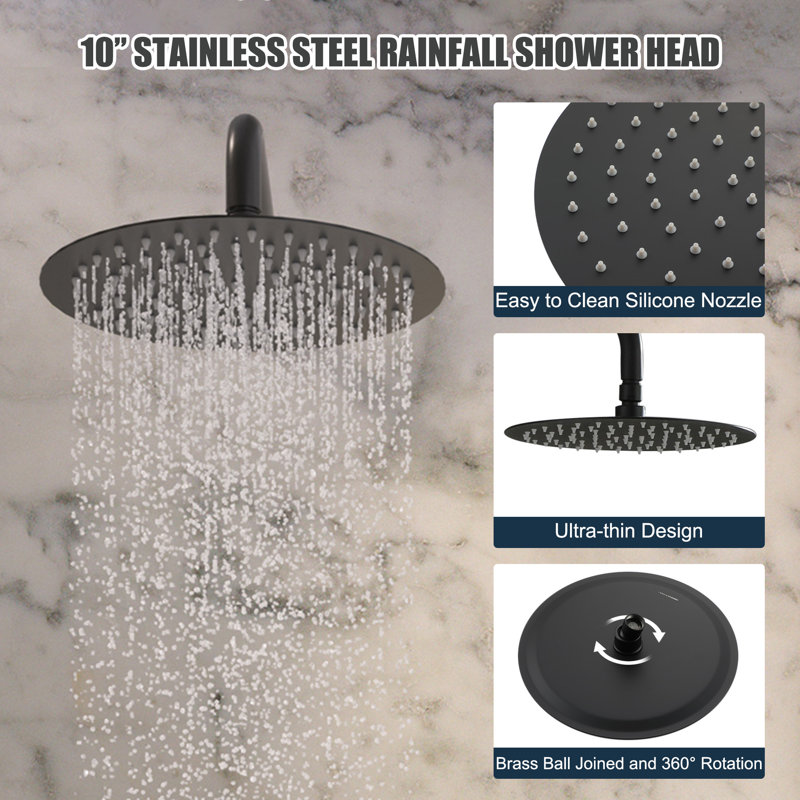 Matte Black Wall Mounted Rain Shower System with Handheld