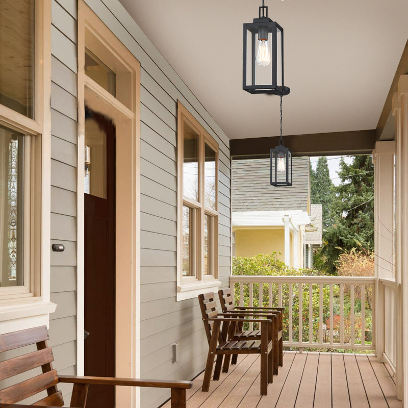 54.4"H 1-Light Adjustable Outdoor Pendant Light Fixture with Matte Black Finish,1 E26 Bulb Base, 12.9'' H X 5'' W X 5'' D