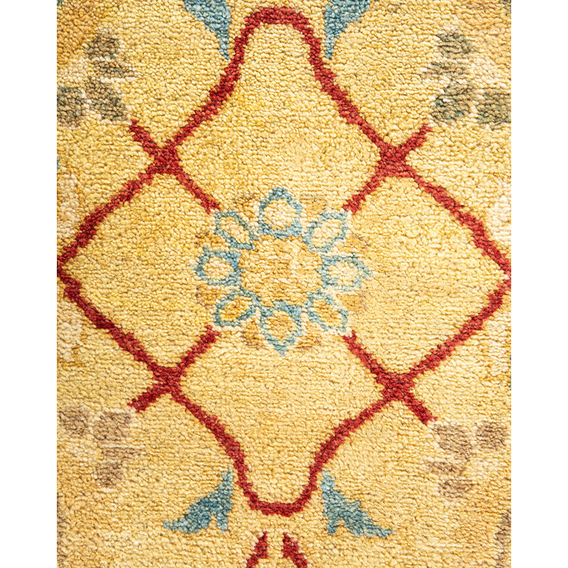 Tapis unique noué à la main éclectique Rossevelt - beige / noir / bleu, 9 pi 3 po x 11 pi 10 po