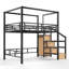 Lit mezzanine double avec escalier de rangement et garde-robe, lit mezzanine en métal avec structure à baldaquin et éclairage à DEL, conception spacieuse sous le lit, noir