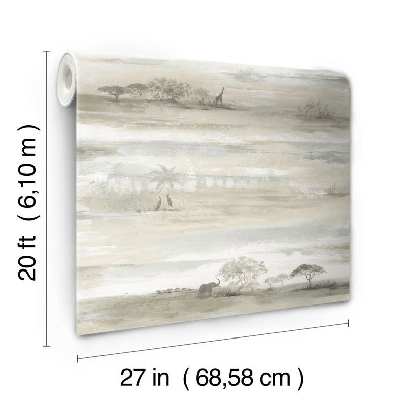 Rouleau de papier peint à peler et coller 20 pi L 27 po x l 27 po Wildlife Savanna, Coucher de soleil