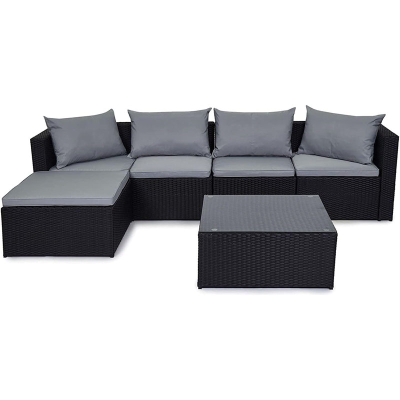 Miami 5 - Person Garden Lounge Set with Cushions, Dark Grey/Black