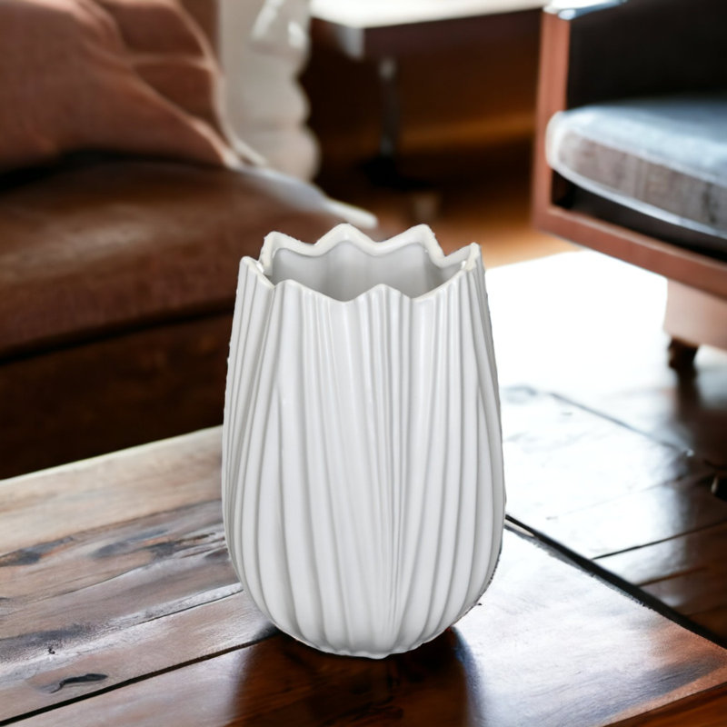 Jasier Ceramic Table Vase, White, Small