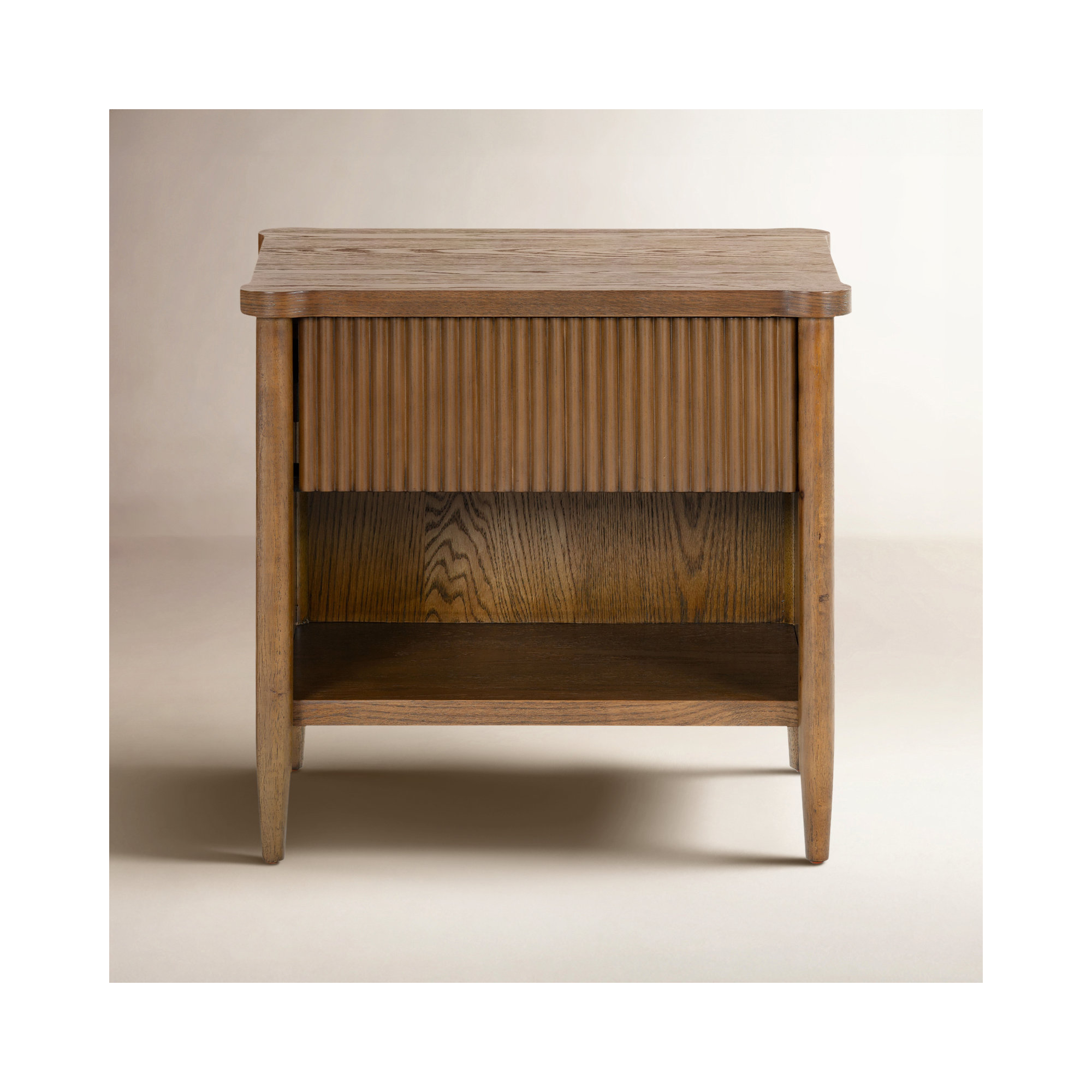 Dorchester 1 Drawer Reeded Nightstand, Medium Oak