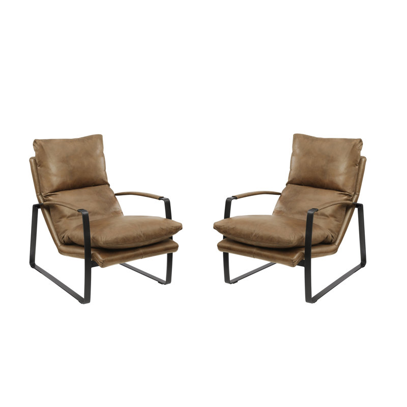 Upholstered Accent Chair, Brown Genuine Leather