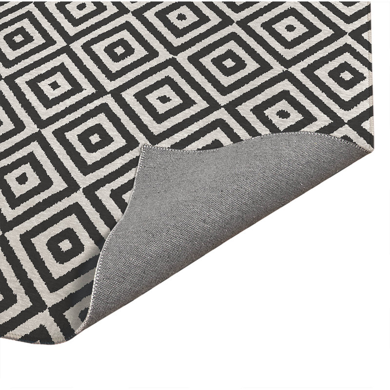 Tapis de bureau léger Ikat Eye, L 7 pi x L 5 pi, Ivoire/gris anthracite