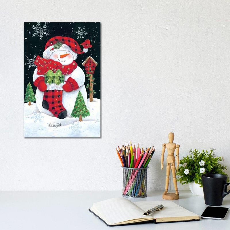 Plaid Snowman by Diane Kater - Wrapped Canvas Print, 20.32 cm H x 30.48 cm W