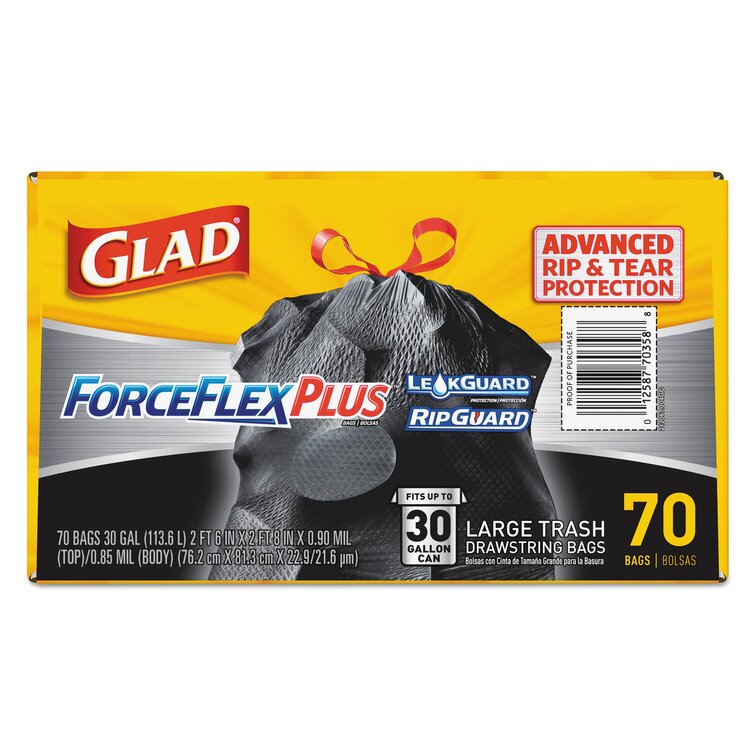 Glad® ForceFlexPlus™ 30 Gal. Drawstring Trash Bag - 70 ct. Box