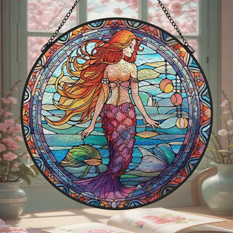 Panneau de verre pour fenêtre Mermaid of the Sea, 11,8 x 11,8 po (30 x 30 cm)