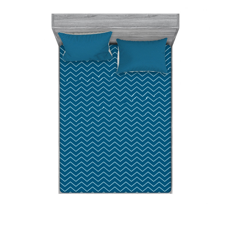 Microfiber Chevron Sheet Set, Full/Double Sheet Set with Fitted Sheet, Dark Blue Chevron