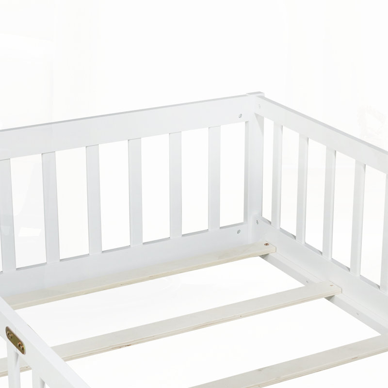 Lit en bois d'hévéa avec garde-corps, Blanc
