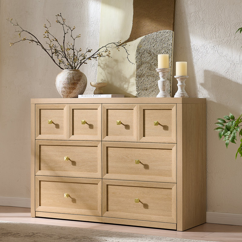 Commode 6 tiroirs, commode en bois naturel 47 po, organisateur de commode, Naturel