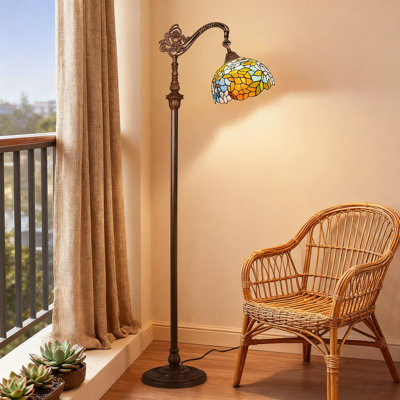 Tiffany Style Floor Lamp 62 Inch Tall With Wisteria Stained Glass Shade, Adjustable Gooseneck Design For Reading In Living Room, Bedroom Or Home Office