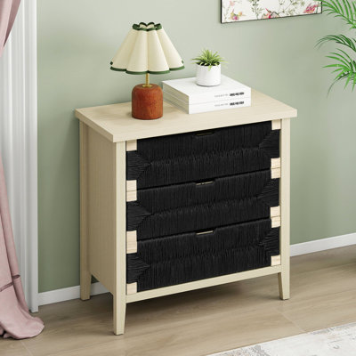 Buffet 3 tiroirs avec tablettes réglables, armoire de rangement avec tiroirs décorés de corde tissée à la main