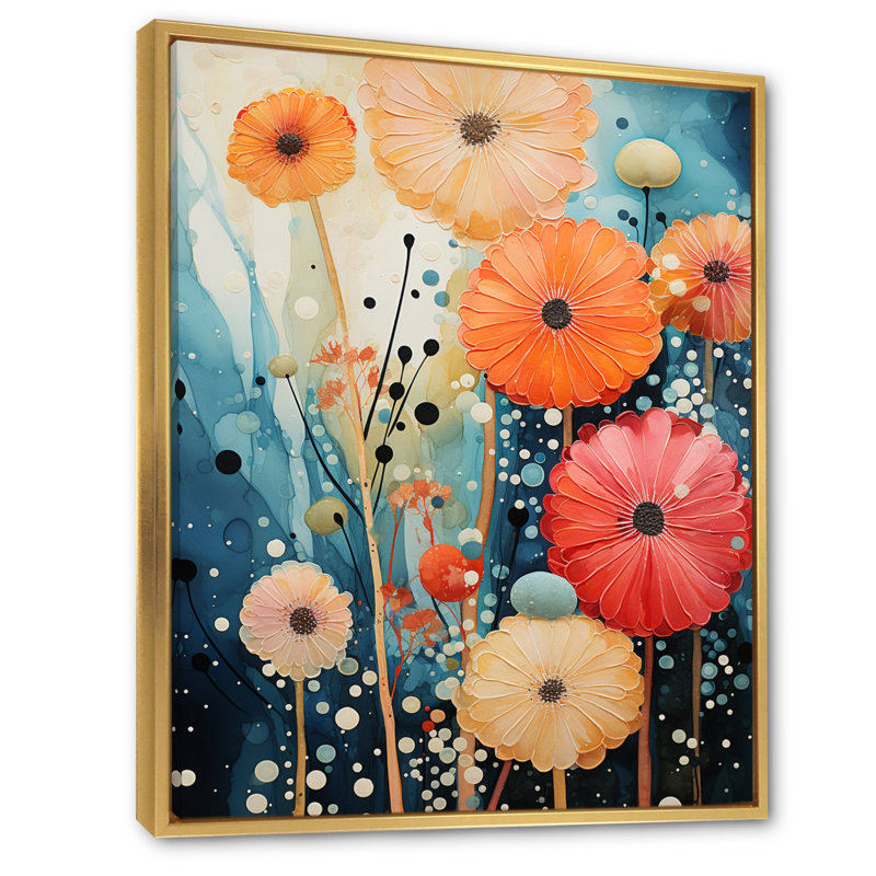 Luvenia corail bleu sarcelle contrastant contrastes II sur toile, H 44 po x l 34 po x P 1,5 po, Cadre flottant doré