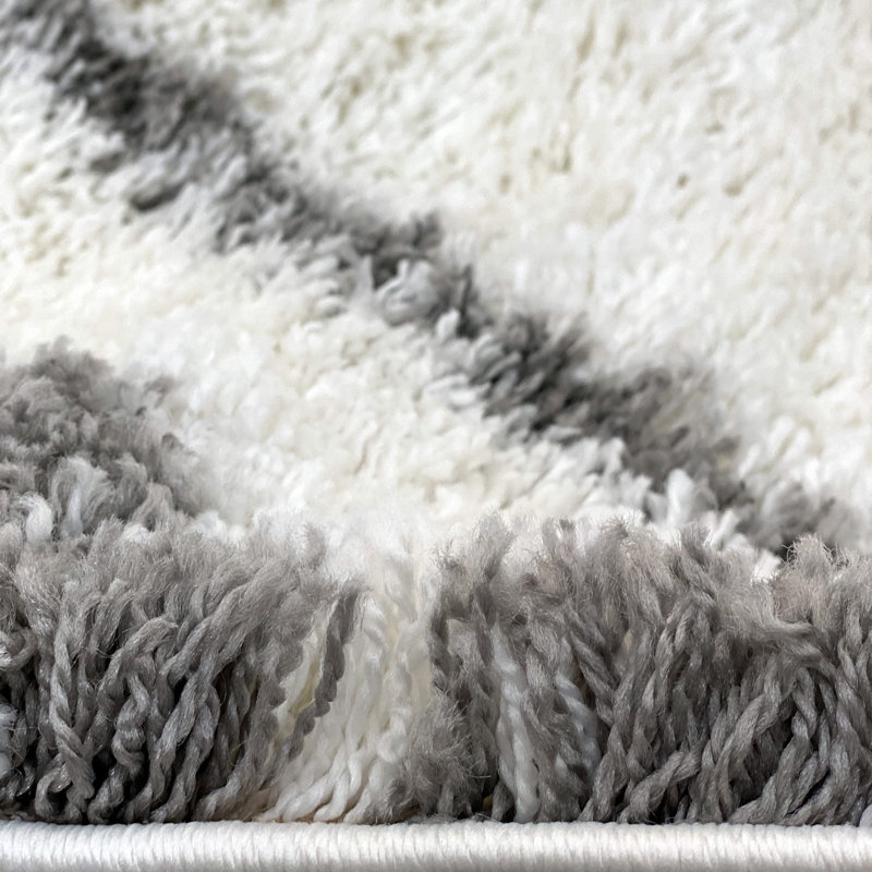 Tapis luxueux, 100% polypropylène, 4,0 x 5,9 pi | 2 500 g / m², hauteur des poils: 2,0 po | Design élégant blanc et gris, facile à nettoyer avec aspirateur, idéal pour le salon et la chambre à coucher, doux et durable