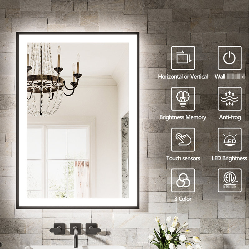 Miroir de salle de bain 48 x 40 pouces à DEL intelligent avec éclairage à intensité variable et température de couleur réglable