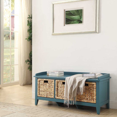 Banc beige et bleu sarcelle avec 3 tiroirs
