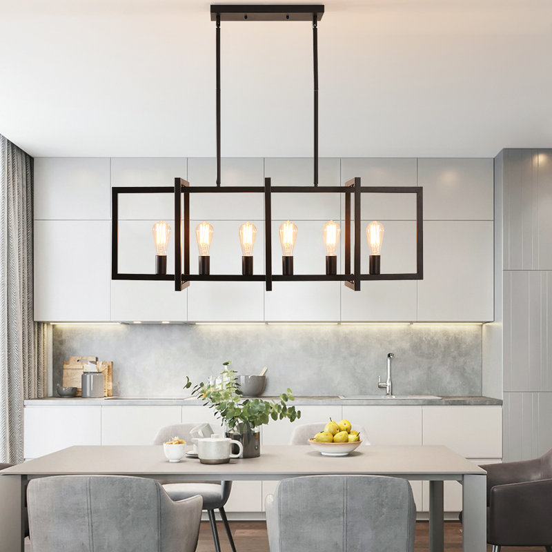 Luminaire suspendu rectangulaire à 6 lumières pour îlot de cuisine Barbara